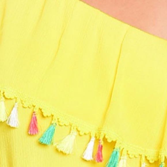 Yellow One Shoulder Ruffle Tassel Dress - Picture 3 of 4